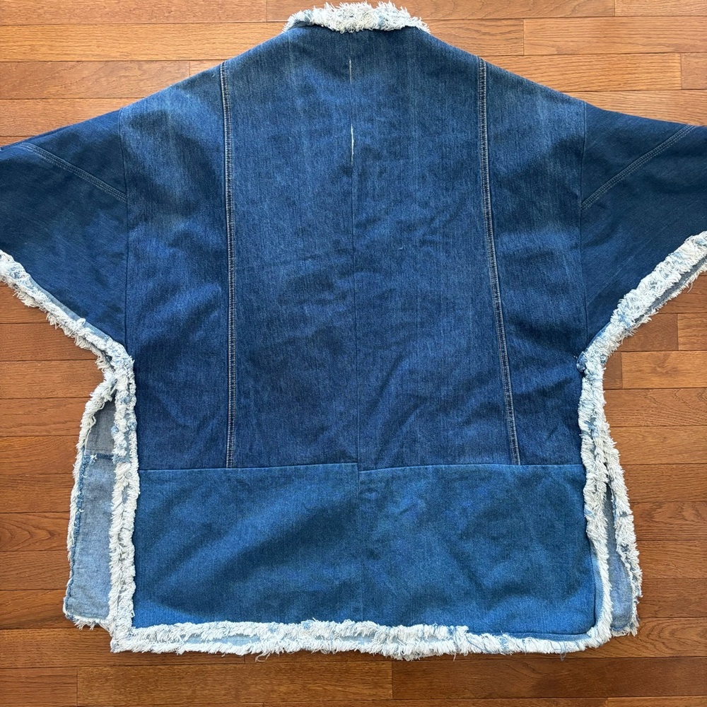 Vintage Upcycled Gitano Denim Pathwork Ponch with Mandarin Collar - Picture 2 of 7